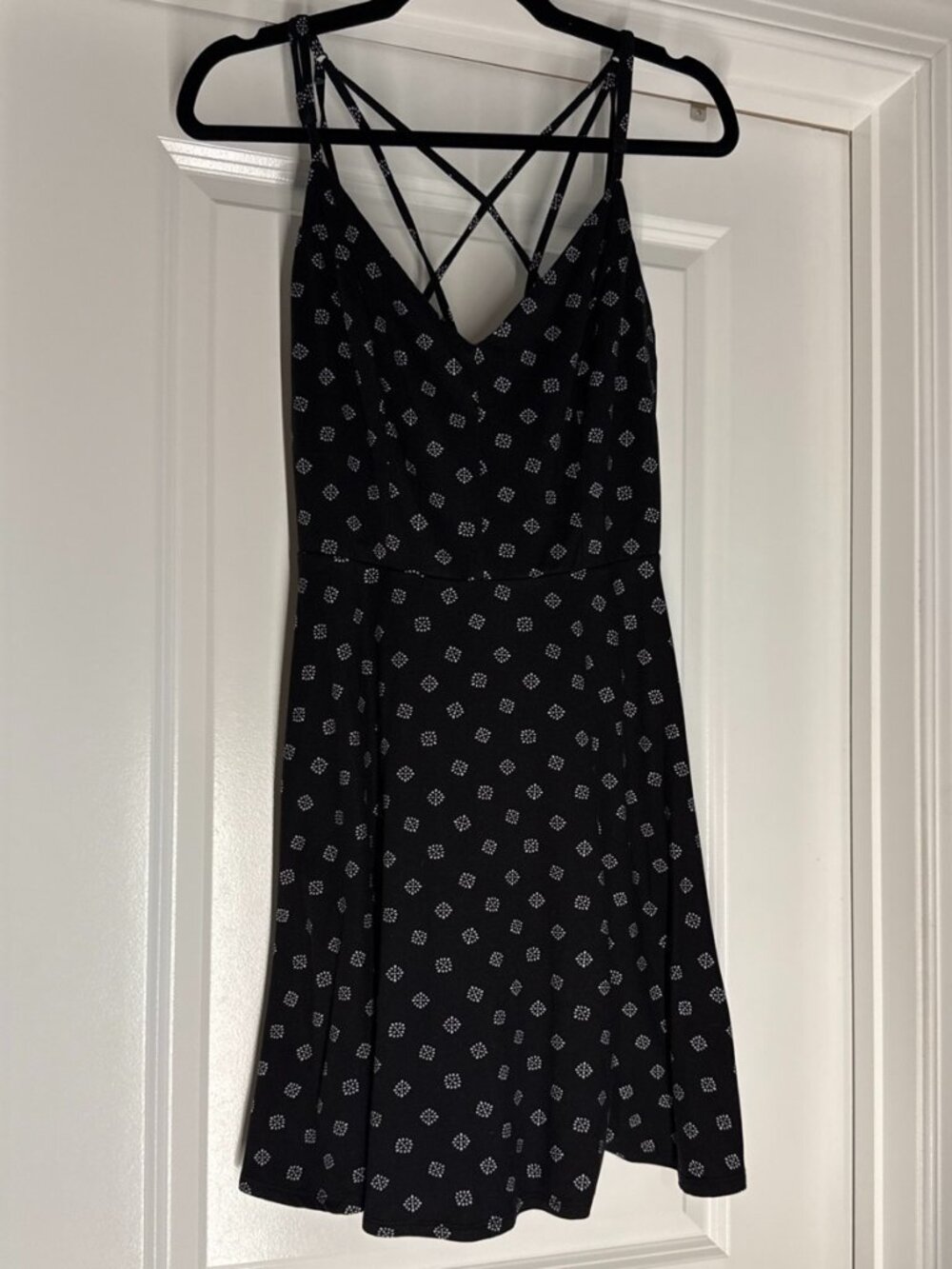 Maeve Anthropologie Black Printed Strappy Fit & Flare Dress Large